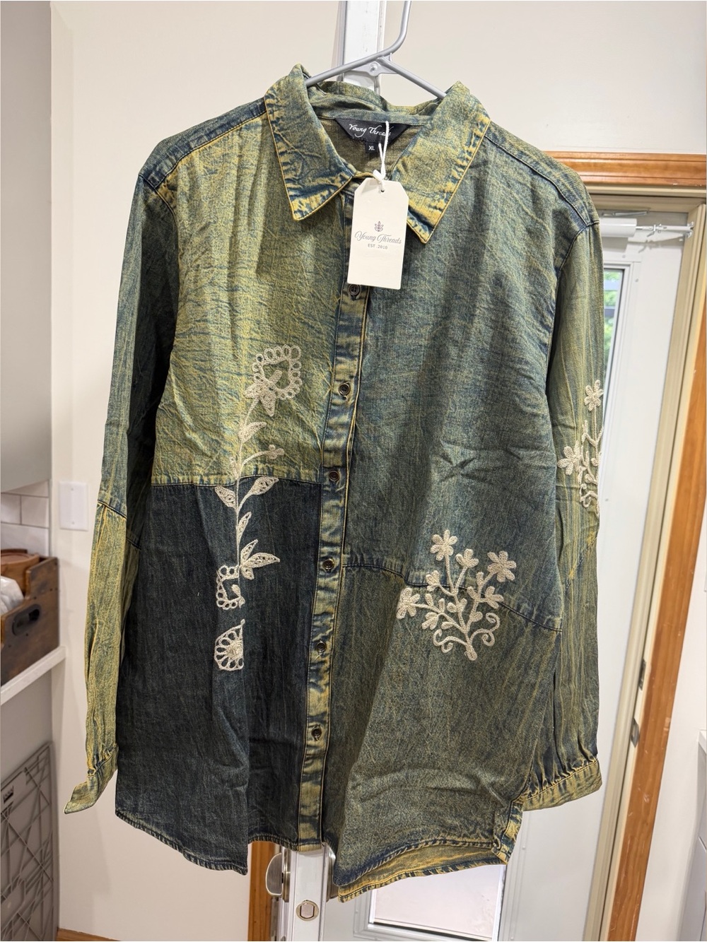 Young Threads Embroidered Floral Button Down Top - Picture 2 of 4
